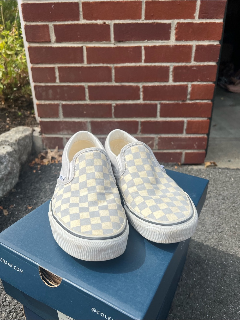 Vans Checkerboard Slip-On Sneakers in Cream and Light Gray